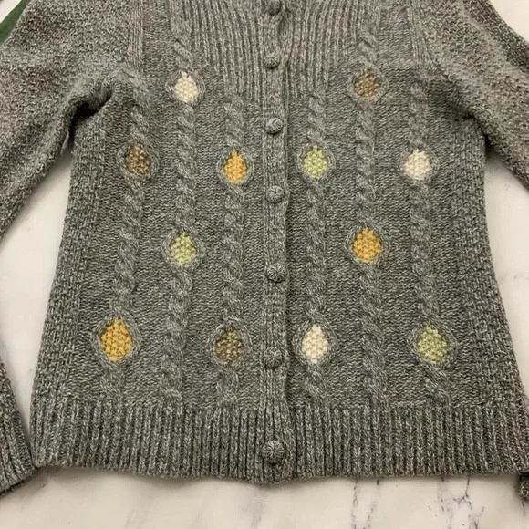 Charlie & Robin Anthropologie Cardigan Sweater Size M Gray Cable Knit Wool Blend - Picture 5 of 12